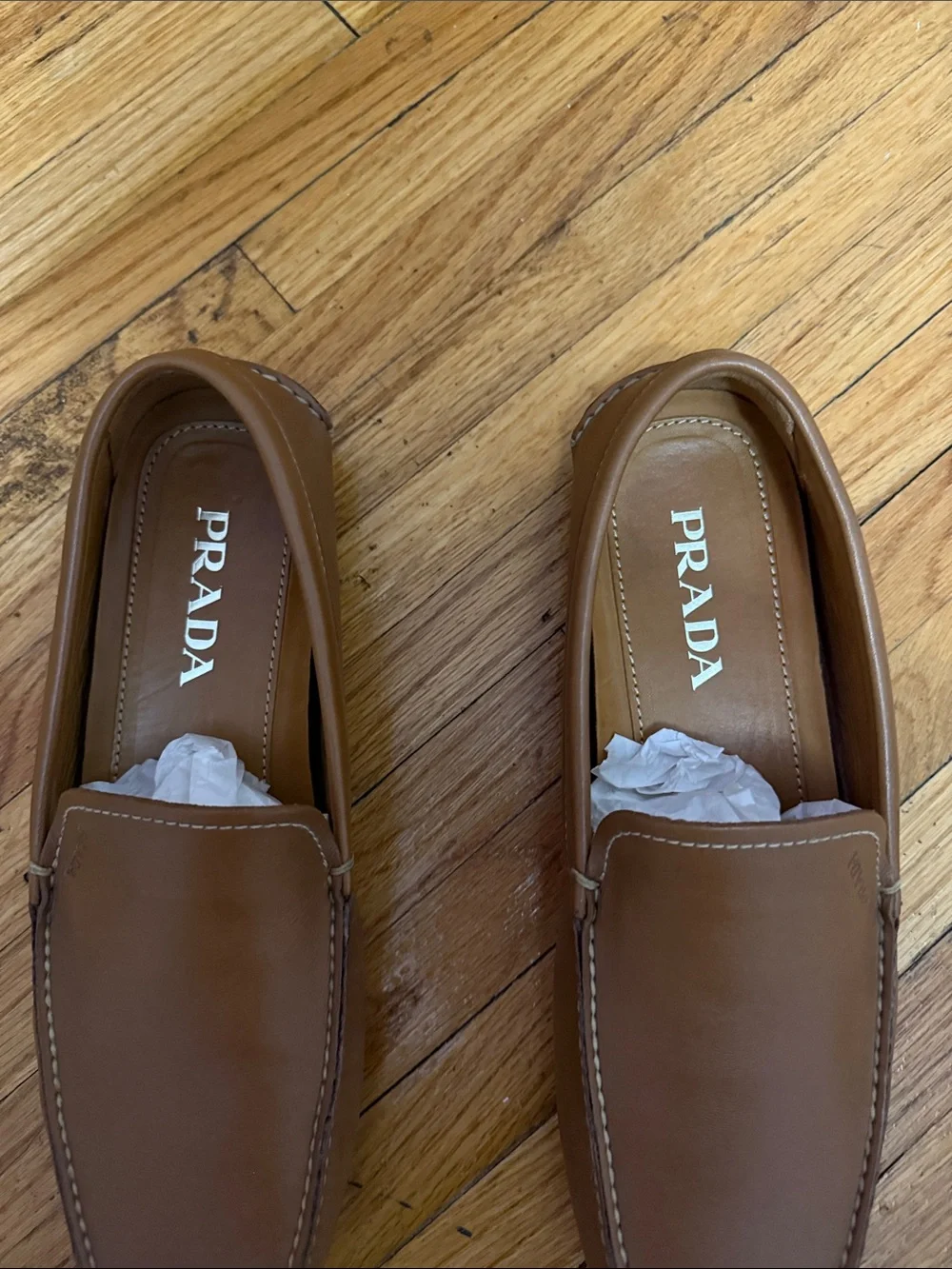 Prada Tan Leather Men's Slip-On Loafers